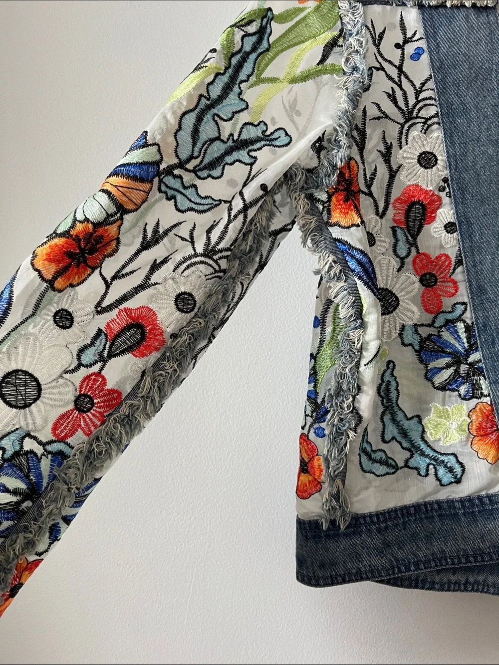 Go Fish Organza Embroidered Jean Jacket small floral mesh sheer jacket spring - Picture 4 of 6